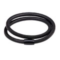 Zweilagiges schwarzes geflochtenes Lederarmband mit elegantem Magnetverschluss - Schwarz