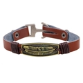 Vintage Lederarmband in Braun mit Bronze-Federanhänger und Anker-Hakenverschluss - Braun