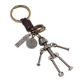 Portachiavi robot vintage in bronzo con parti meccaniche e cordino in pelle marrone - Argento