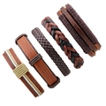 Five-piece set of men's vintage genuine leather braided bracelets in brown and black - Brown