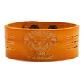 Orangefarbenes Lederarmband Löwe mit geprägtem Löwenkopf und Sternzeichen-Datum - Löwe