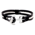 Retro mehrlagiges Lederarmband mit Ankerverschluss im nautischen Punk-Stil für Damen und Herren - Ankerverschluss Stil / Schwarz