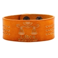 Libra Sternzeichen Lederarmband in Orange mit geprägter Waage und Druckknopf - Waage