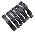 Set di 6 bracciali vintage da uomo in pelle nera stile punk con corde di cera intrecciate - Stile Intrecciato Retrò