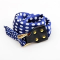 Navy blue polka dot silk scarf bracelet with gold studs and leather trim detail - Blue