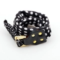 Chic black polka dot silk scarf bracelet with gold buckle and rivet details - Black