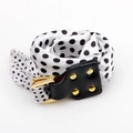 Polka dot scarf ring buckle and bracelet with golden metal pin buckle and leather detail - White