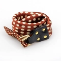 Reddish brown silk scarf bracelet with white polka dots and gold studded leather buckle - Brown