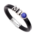 Bracciale in pelle intrecciata nera con lettera M, pietra lapislazzuli e chiusura magnetica - Nero + Pietra Lapislazzuli