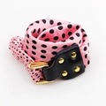 Pink polka dot silk scarf bracelet with black leather detail and gold metal rivets - Pink