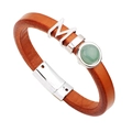 Bracciale vintage in pelle marrone con lettera M argentata e pietra di turchese verde - Arancione + Pietra Avventurina