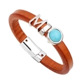 Bracciale vintage in pelle marrone con lettera M argentata e pietra di turchese blu - Arancione + Pietra Turchese