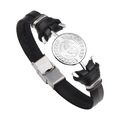 Men's black leather anchor bracelet with silver stainless steel clasp and nautic detail - Black