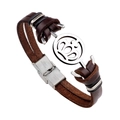Bracciale in pelle marrone con ciondolo a corona in acciaio inox e chiusura in metallo - Marrone