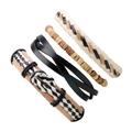 Handmade multilayer leather beaded bracelet set with braided rope and wooden beads - Set of 4