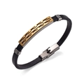 Men's braided black leather bracelet with gold Greek key pattern stainless steel buckle - Gold