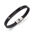Pulsera clásica de cuero negro para hombre con motivo de escorpión en acero y costuras blancas - Negro