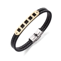 Schwarzes Lederarmband mit goldener geometrischer Platte und Edelstahl-Druckverschluss - Gold