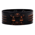 Breites schwarzes Lederarmband mit Waage-Sternzeichen-Prägung und Libra-Schriftzug - Waage