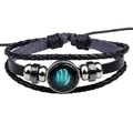 Bracelet multicouche en cuir signe Vierge avec breloque céleste en verre lumineux - Vierge Noir