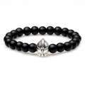 Bracciale elastico casco spartano con perle nere opache da 8mm e ciondolo argento - Argento