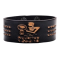 Breites Aquarius Sternzeichen Lederarmband in Schwarz mit orangefarbenem Muster - Wassermann
