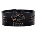 Breites schwarzes Lederarmband mit Fische-Sternzeichen und verstellbaren Druckknöpfen - Fische
