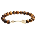Adjustable tiger eye beaded bracelet with gold-plated cubic zirconia arrow accent - Tiger's Eye