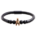 Herren Lederarmband geflochten mit Tigerauge-Perlen und Spartanischem Helm-Anhänger - Schwarz