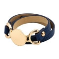 Bracciale avvolgente in pelle PU blu scuro con ciondolo circolare in metallo dorato - Blu