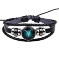 Bracelet Bélier en cuir tressé multicouche fait main avec signe du zodiaque lumineux - Bélier Noir
