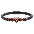 Handcrafted leather bracelet with bronze wolf head charm and red tiger eye stones - Bronze Wolf Head Black Braided Rope Red Tiger Eye Style (QNW2450)