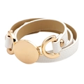 Bracciale a doppio giro in pelle bianca con disco di metallo dorato e chiusura - Bianco