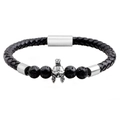 Herren Lederarmband geflochten mit Lavastein-Perlen und silbernem Spartan-Helm Anhänger - Silber
