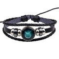 Bracelet en cuir tressé multicouche avec signe du Taureau et cordon réglable noir - Taureau Noir