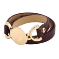 Bracciale multistrato in pelle martellata marrone scuro con dischi in metallo dorato - Caffè scuro