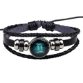 Bracelet multicouche en cuir tressé avec breloque lumineuse du signe des Gémeaux - Gémeaux Noir