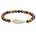 Pulsera de cuentas de ojo de tigre con colgante de ala dorada y circonitas - Ojo de tigre