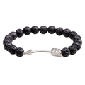 Black volcanic stone beaded bracelet featuring a zircon-studded metal arrow charm - Lava Stone
