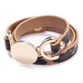 Multi-layer wrap bracelet featuring leopard print PU leather and gold round metal buckle - Leopard Print