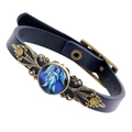 Vintage-Lederarmband in Dunkelblau mit bronzenem Engel-Anhänger und Gürtelschnalle - Jungfrau