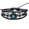 Bracelet en cuir tressé avec signe du zodiaque Balance et pendentif en verre lumineux - Balance Noir