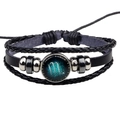 Bracelet multi-rangs zodiaque Scorpion fait main en cuir noir avec tressage rétro - Scorpion Noir