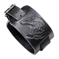 Schwarzes Leder-Punk-Armband mit Wolfskopf-Prägung und Metallverschluss für Herren - Schwarz