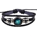 Bracelet multicouche signe Sagittaire avec lanière en cuir et médaillon cabochon bleu - Sagittaire Noir