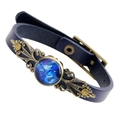 Bracelet en cuir bleu foncé rétro avec pendentif en bronze et motif artistique du zodiaque - Capricorne