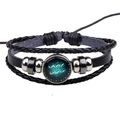 Bracelet multicouche en cuir Verseau avec cabochon en verre au motif de galaxie bleue - Verseau Noir