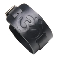Genuine black leather bracelet featuring embossed Om symbol with adjustable silver buckle - Black