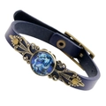 Bracelet rétro Verseau en cuir bleu avec charm zodiaque en bronze et détails ciselés - Verseau