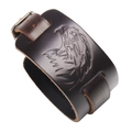 Bracciale largo in pelle marrone retrò con testa d'aquila goffrata e fibbia in metallo - Rilievo Aquila (Marrone) / Marrone